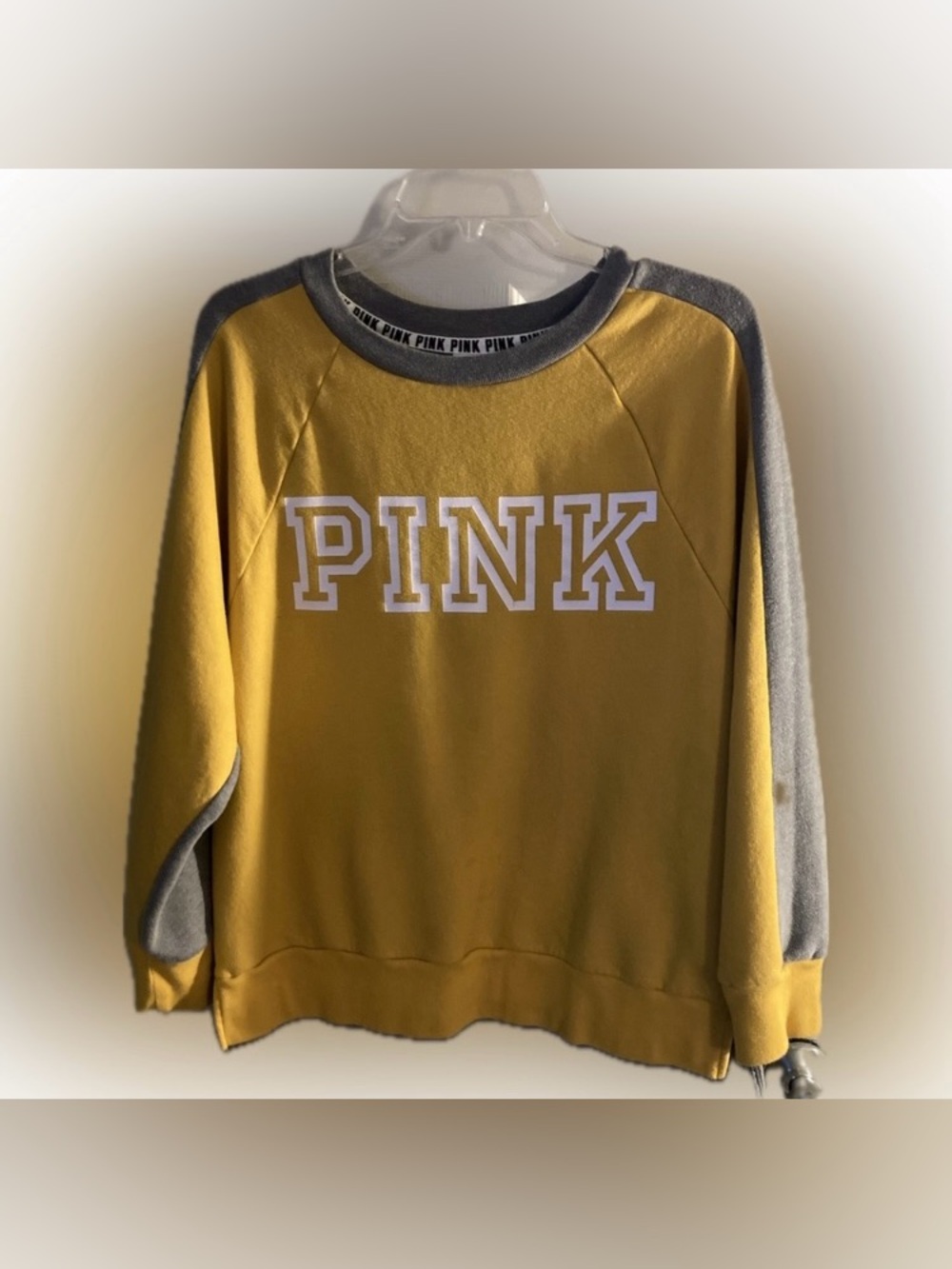PINK Victoria's Secret Yellow & Gray Crewneck Sweatshirt Women’s Size M